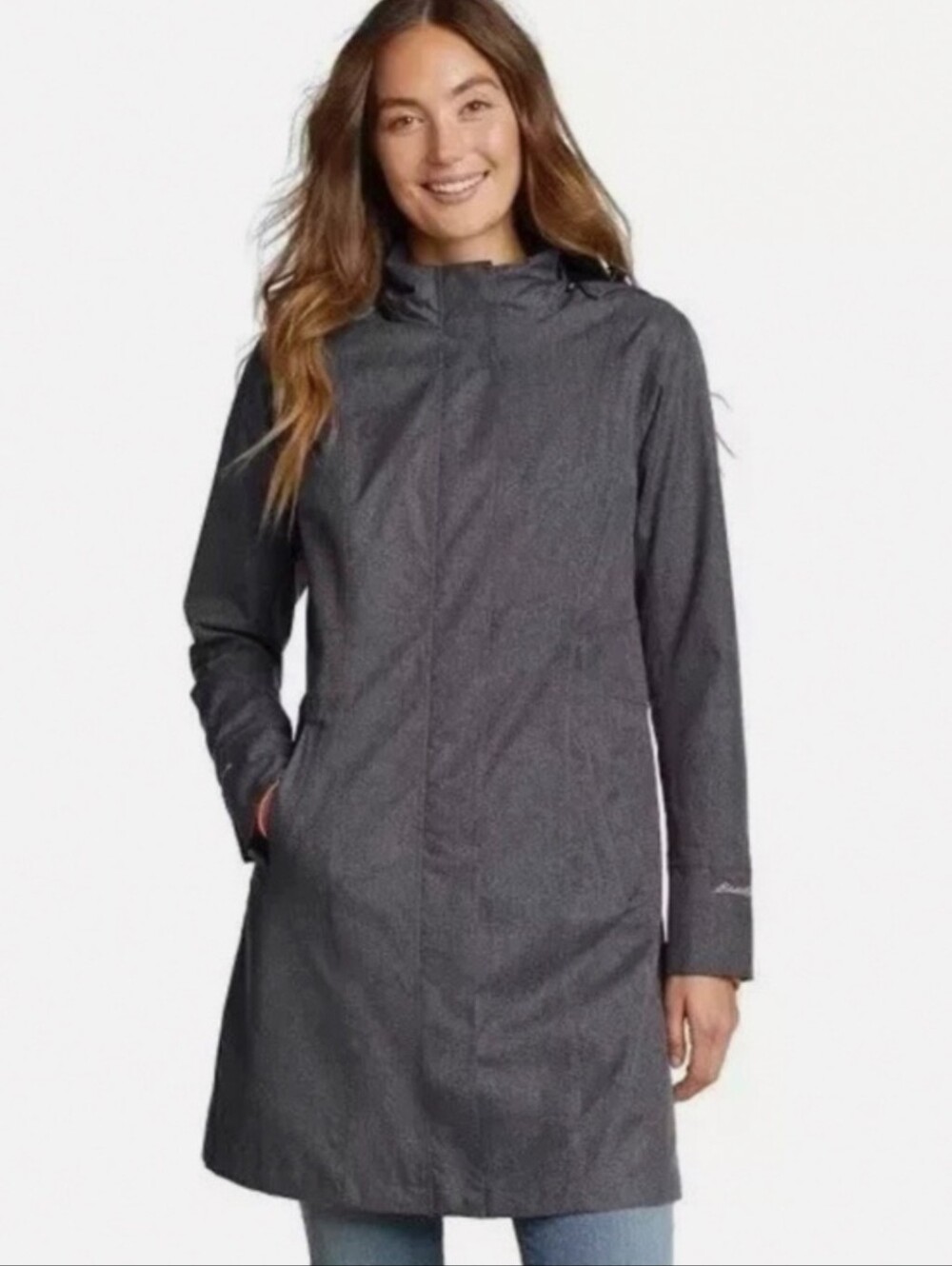 EUC Eddie Bauer Girl On The Go Hooded Waterproof Trench - Charcoal Gray L